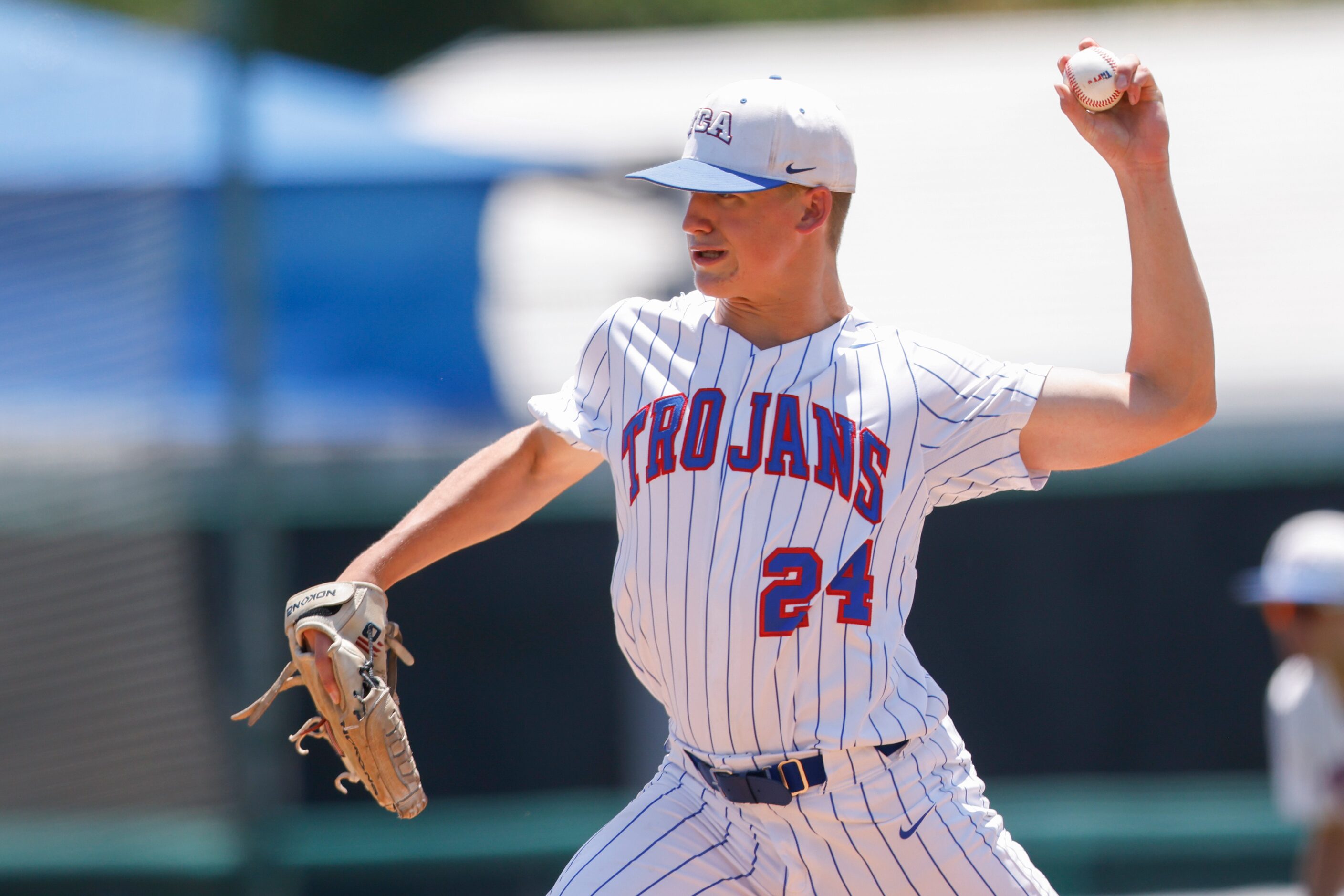 Trinity Christian’s Ryan Janacek (24) pitches in the fourth inning against Houston St....