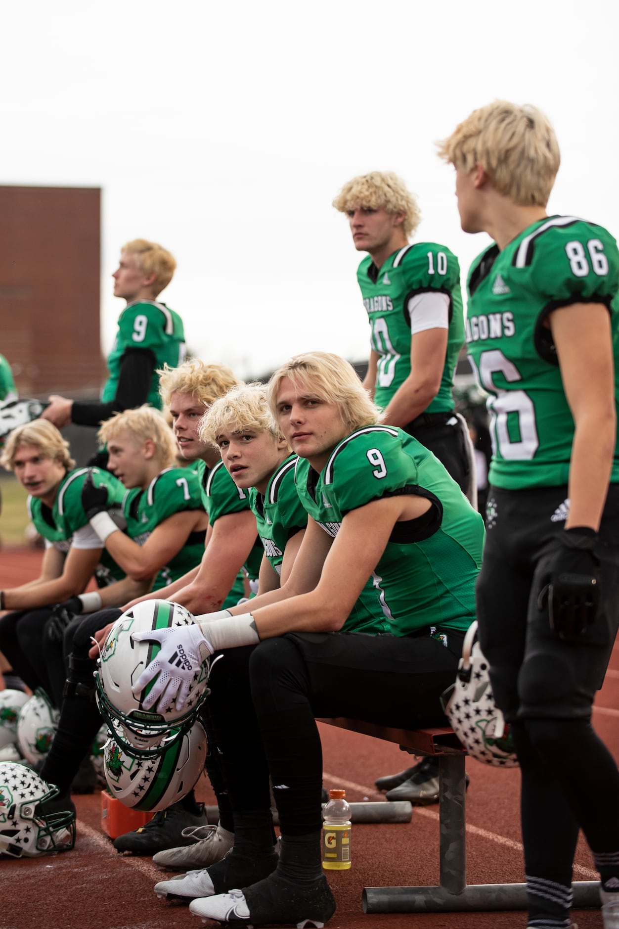 Southlake Carroll players rest during the Class 6A Division I Region I semifinal game...