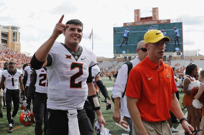 AUSTIN, TX - OCTOBER 21:  Mason Rudolph #2 of the Oklahoma State Cowboys walks off the field...
