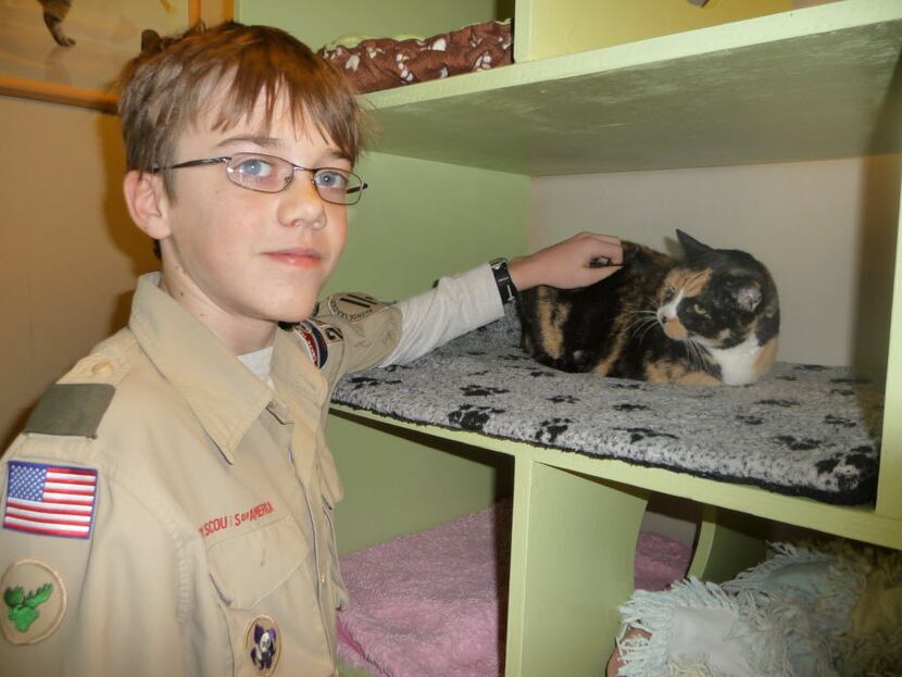 In 2013, Caleb became an Eagle Scout after completing a project in the cat room at the SPCA...