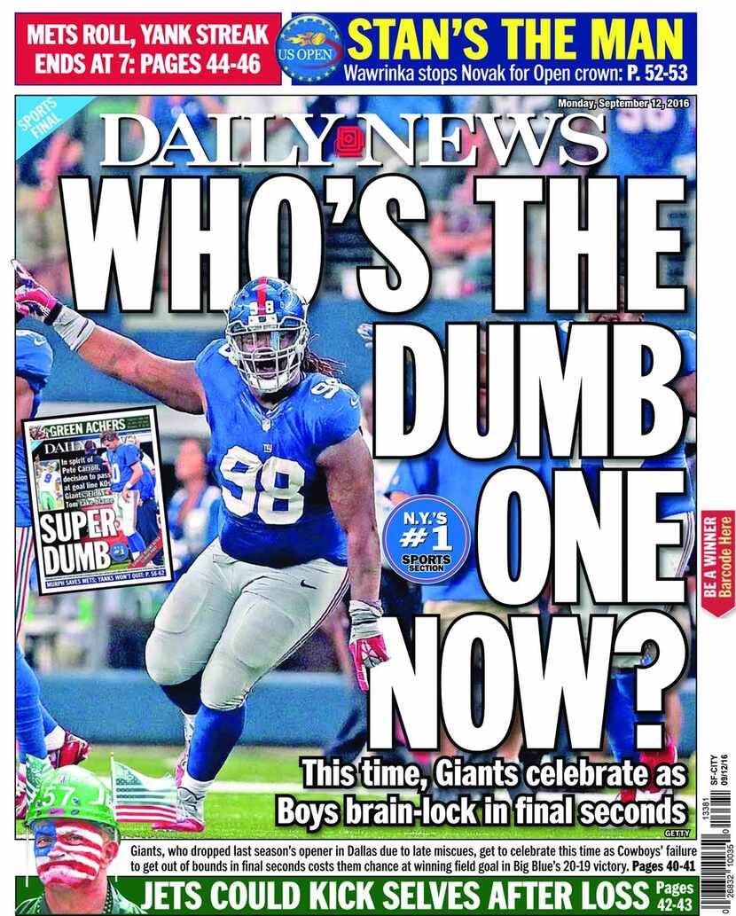 Sept. 12 New York Daily News sports cover