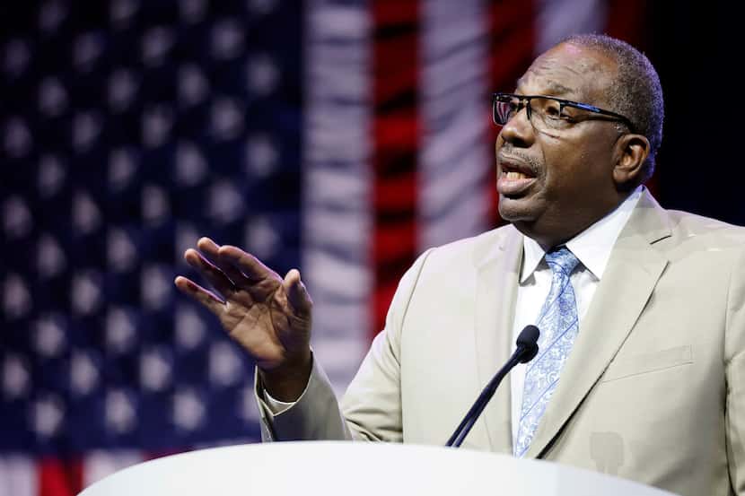 State Sen. Royce West speaks to delegates and guests during the 2022 Texas Democratic...