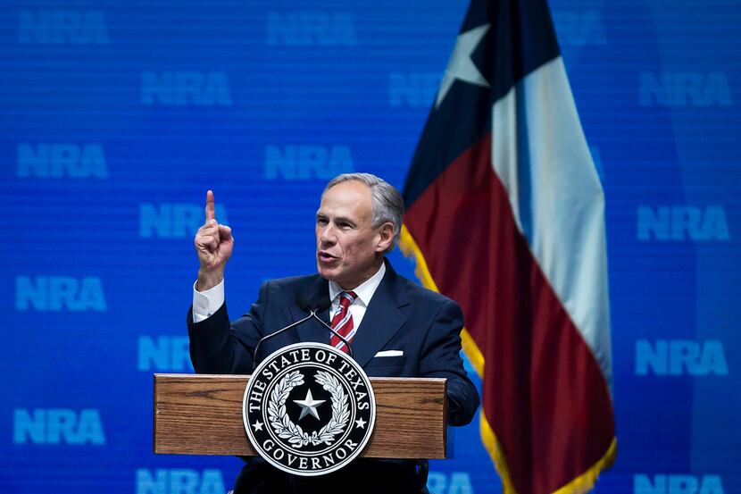 Texas Gov. Greg Abbott addresses the NRA-ILA Leadership Forum at the Kay Bailey Hutchison...