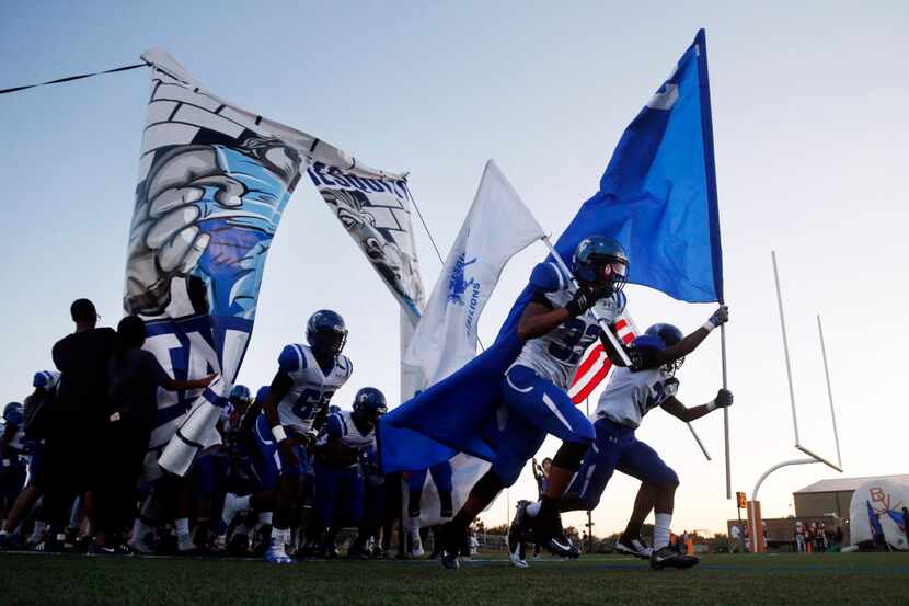 North Mesquite , pictured earlier this season, beat Rockwall-Heath on Friday, 52-28.