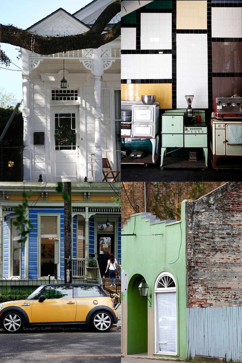 Some of the colors and textures of New Orleans are seen in (clockwise from top left) a home...