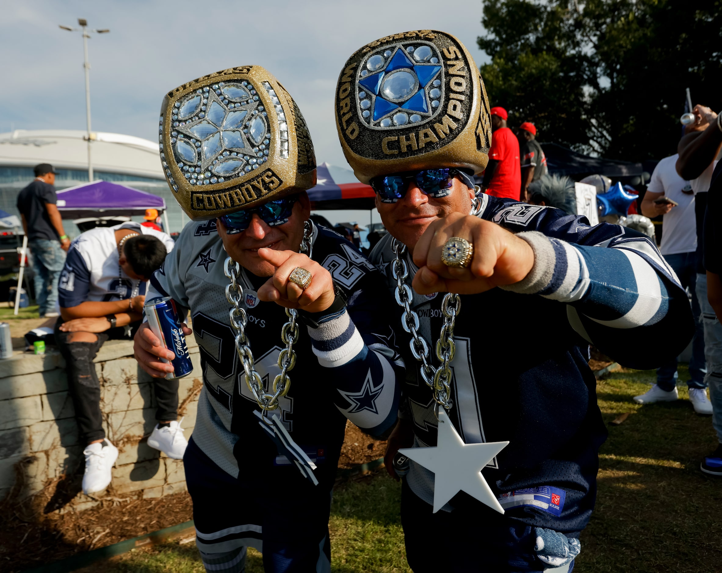 Brothers Stephen and Chris Saucedo of San Antonio pose for a photo before the start of the...