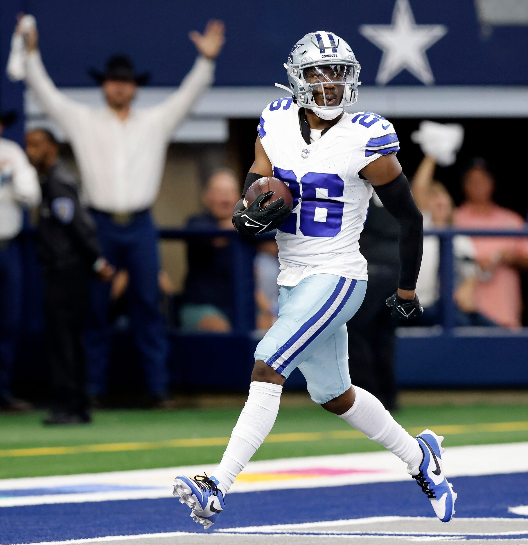 Dallas Cowboys cornerback DaRon Bland (26) celebrates a second quarter touchdown following...