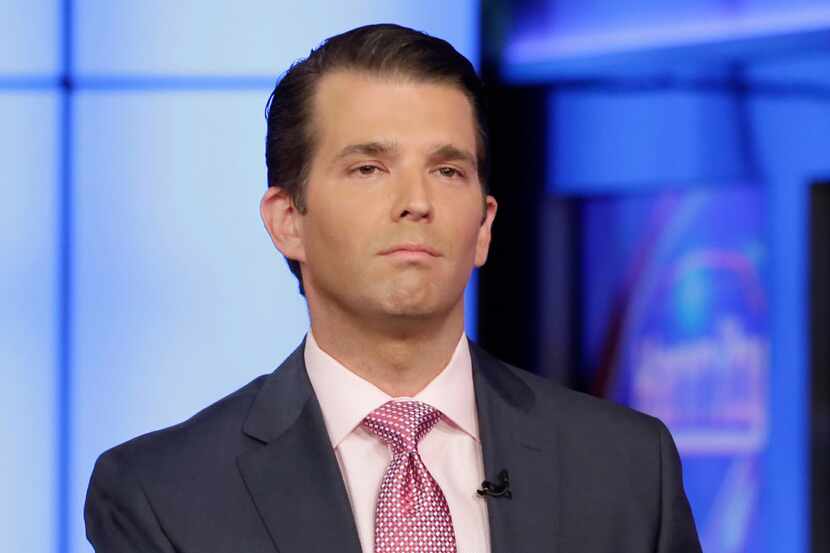Donald Trump Jr. is interviewed by host Sean Hannity on his Fox News Channel television...