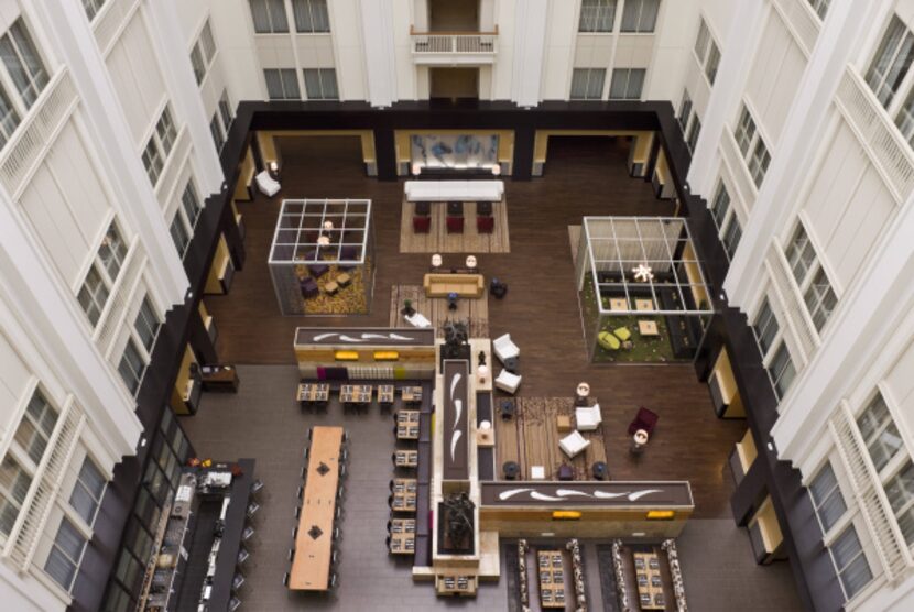 A bird's-eye view of the hotel's atrium.