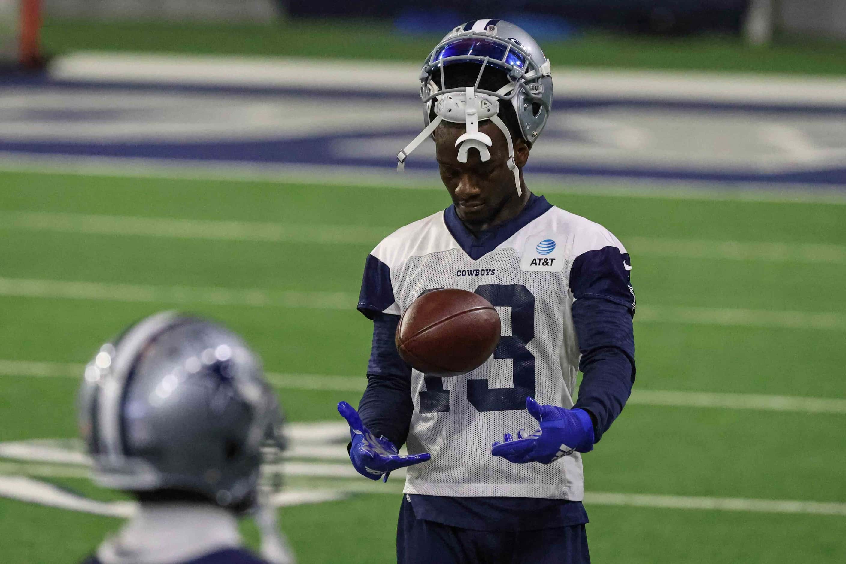 Cowboys' wide receiver 
Michael Gallup #13 during practice at the Ford Center in Frisco on...