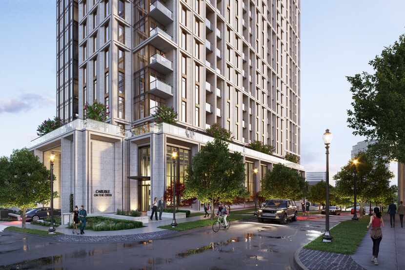 The Carlisle on the Creek development includes a residential high-rise plus row house units...