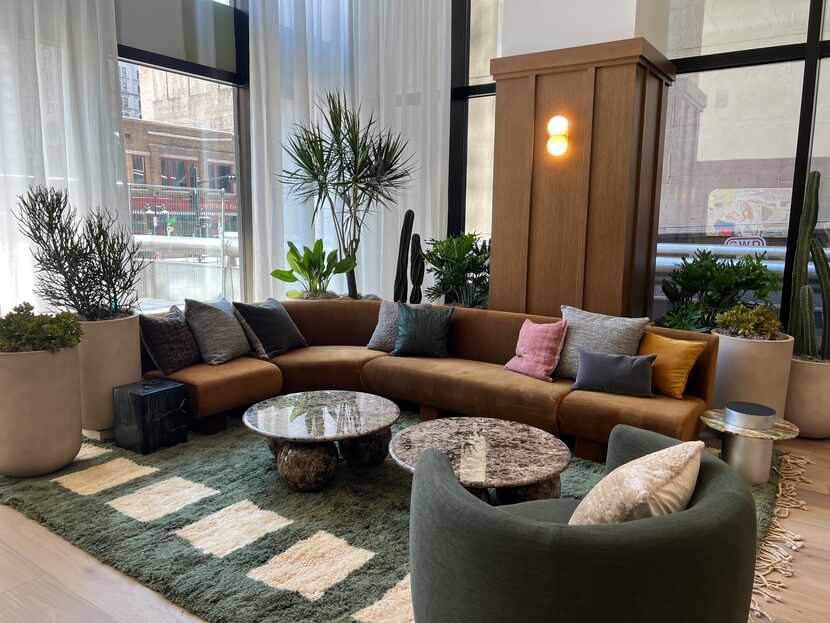 The Elm Street lounge area in the new Peridot Apartments at downtown Dallas' Santander Tower.