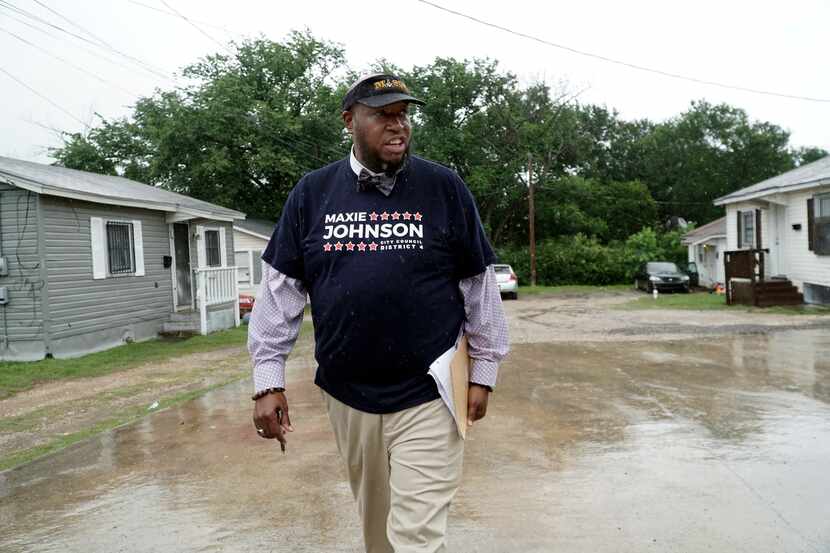 Maxie Johnson canvassed for voters in the Cedar Crest neighborhood in Dallas on May 20, 2021.