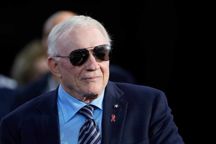 Dallas Cowboys team owner Jerry Jones watches warmups before a NFL football game against the...