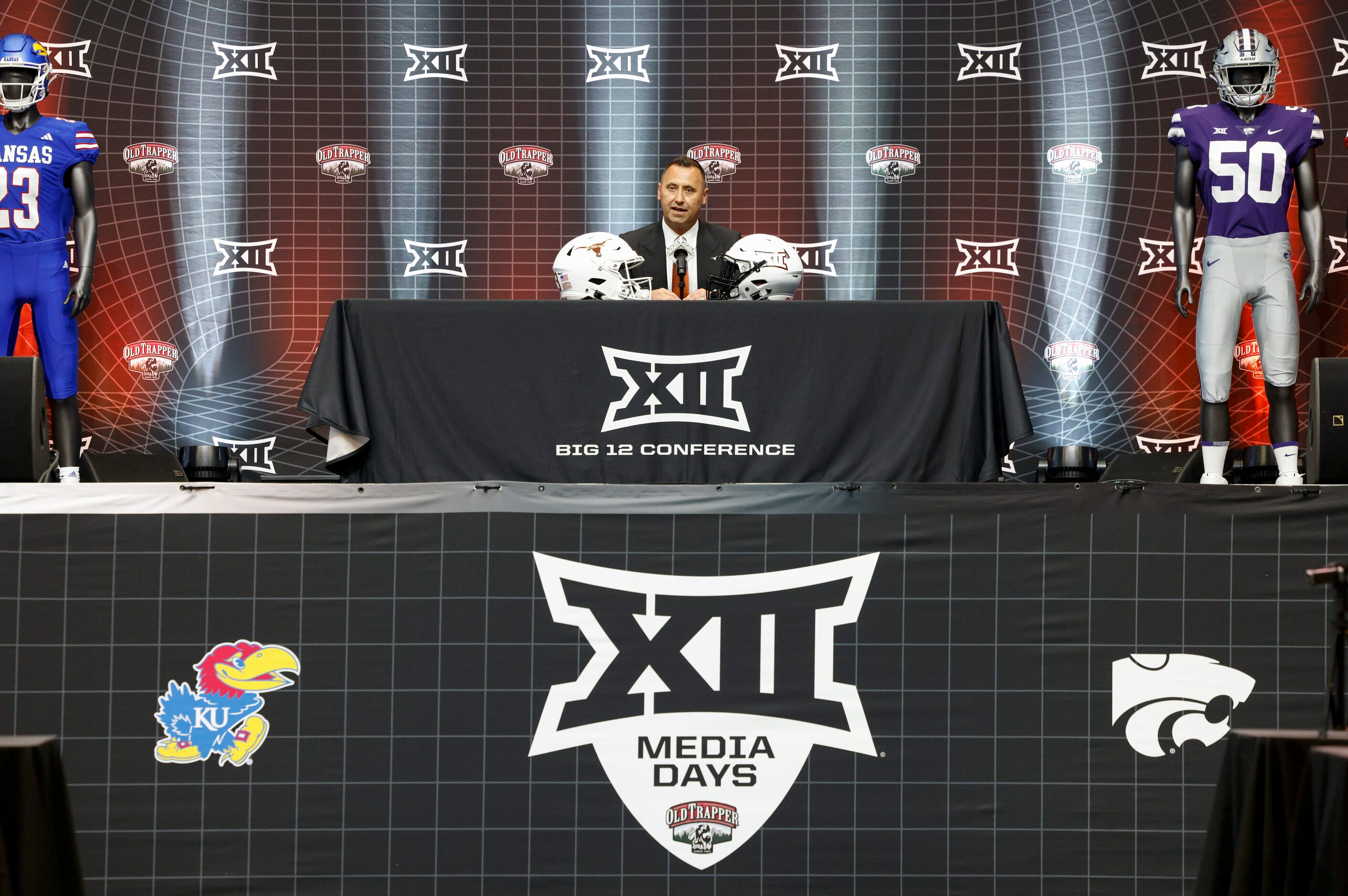 Texas head coach Steve Sarkisian speaks during the Big 12 Media Days at AT&T Stadium,...