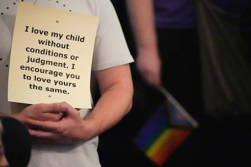 LGBTQ+ activists protest Senate Bill 14 at the Texas Capitol, Friday, May 12, 2023, in...