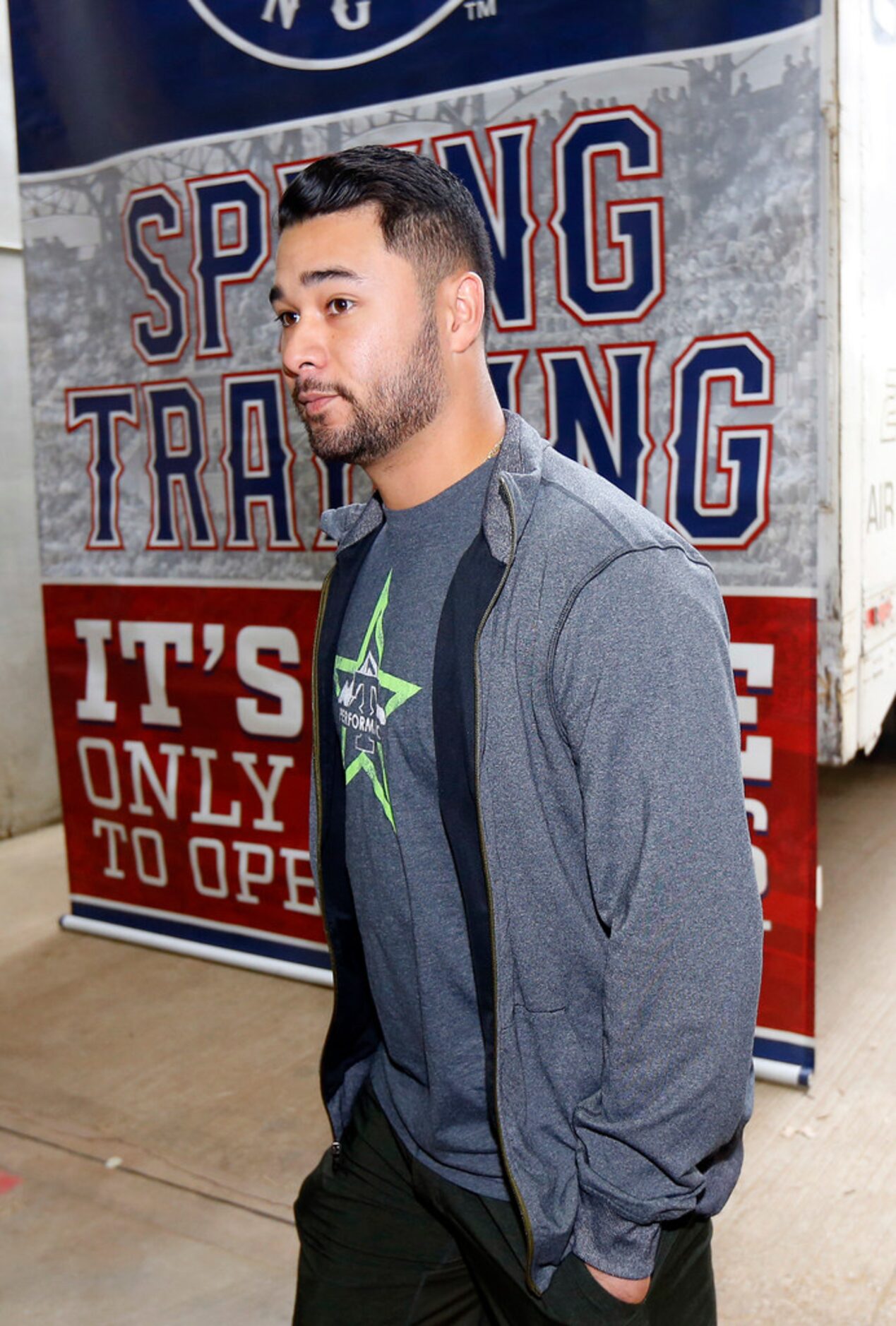 Texas Rangers catcher Isiah Kiner-Falefa is pictured after he helped drop a Spring Training...