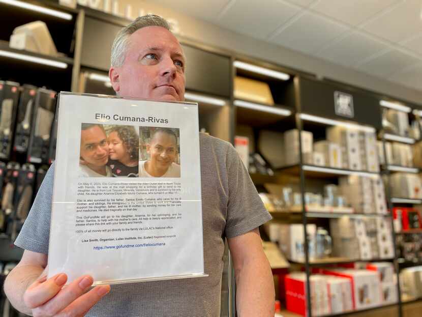 Marcus Kergosien, a manager at Zwilling Factory Store in Allen, is trying to help send Elio...