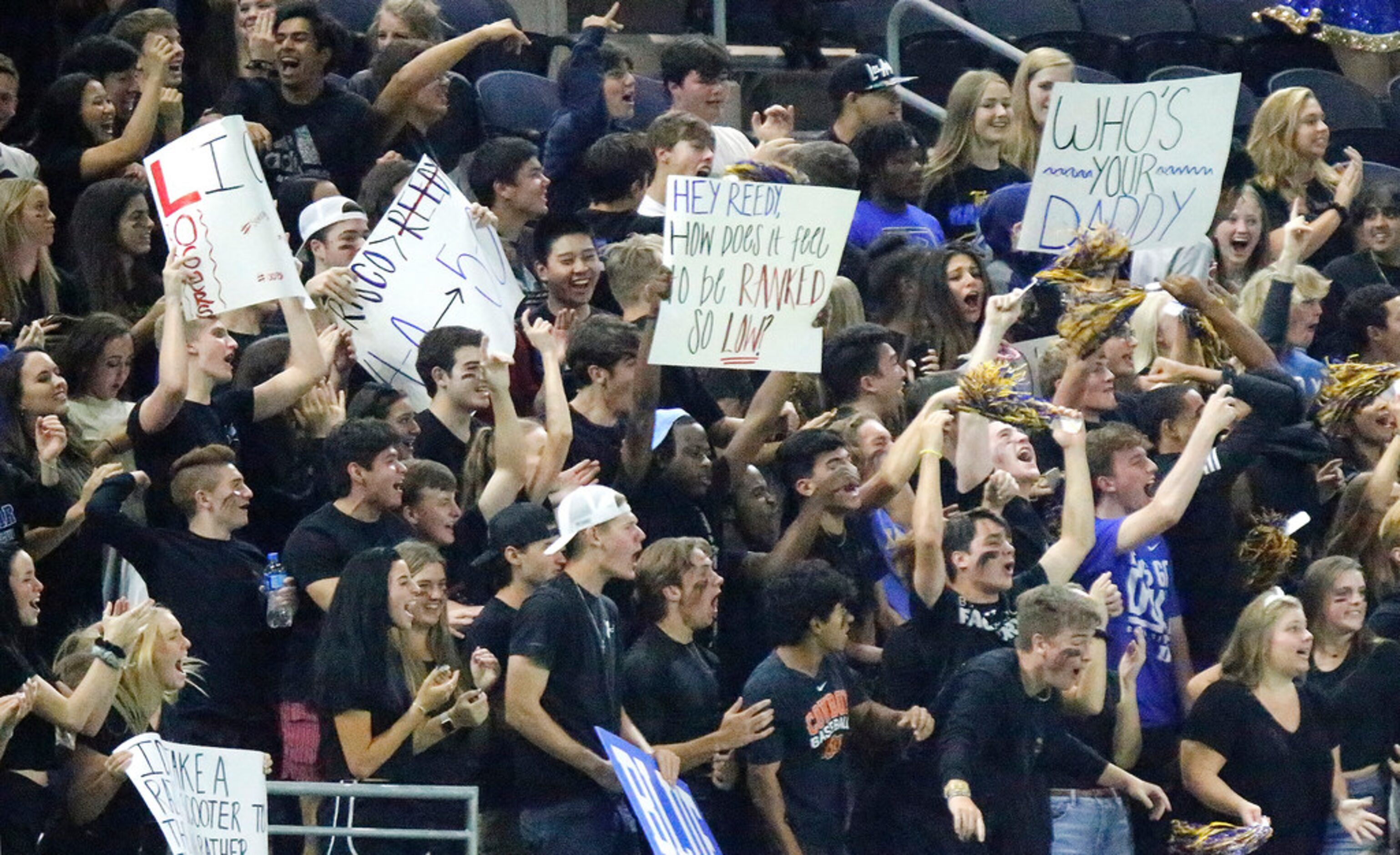 The Frisco High School student section celebrates a touchdown during the first half as Reedy...