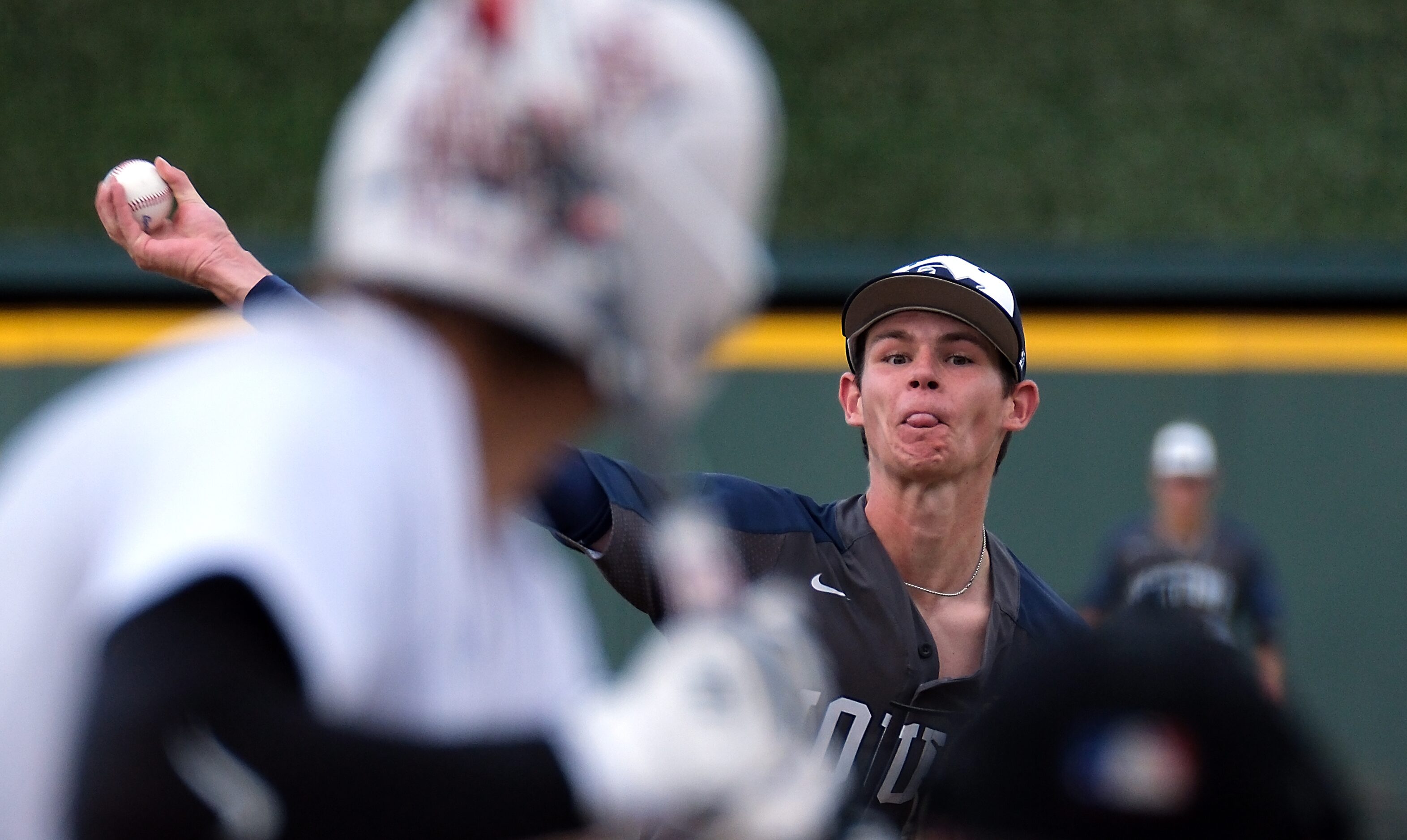 Flower Mound Zack James, (7), pitches against Cypress Woods Ethan Farris, (22), during the...