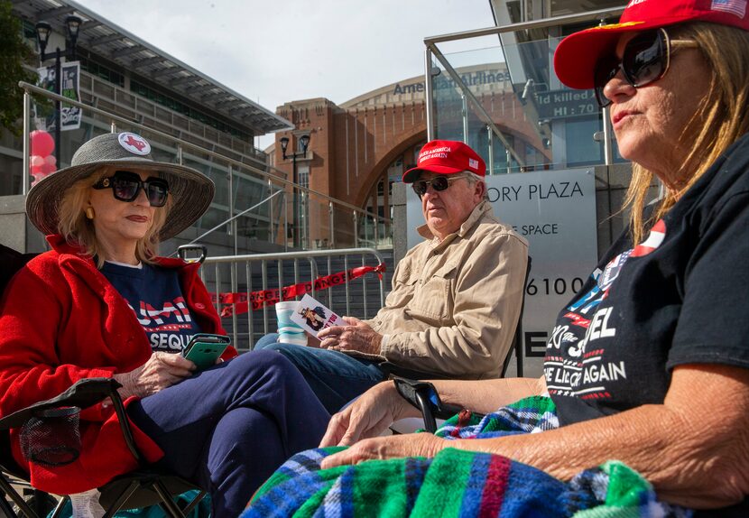 (From left) Janice Hawley and Jay Hawley, from Dallas, and Benita Russell from Fort Worth,...