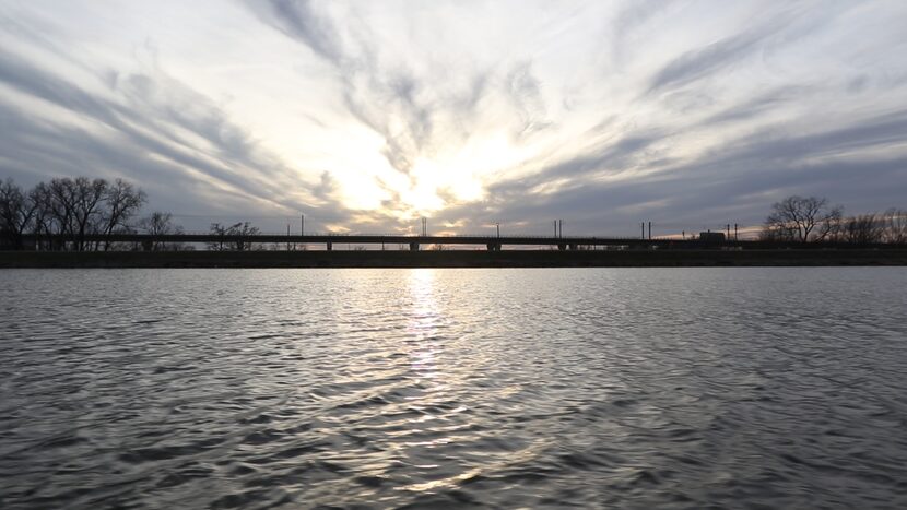 Sunset over the Bachman Lake dam on January 24 