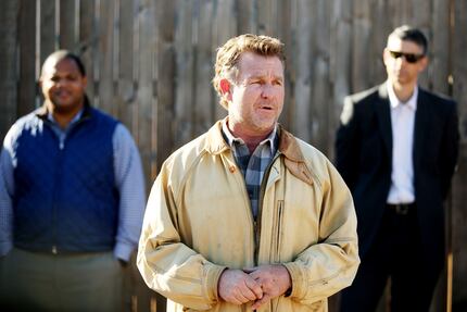 Daron Babcock, founder of Bonton Farms, speaks during a groundbreaking and check donation...