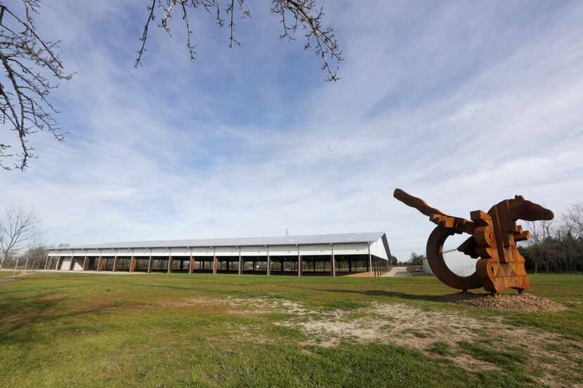 The arena and the steel sculpture "Equine Rhythm" at the Texas Horse Park at 811 Pemberton...