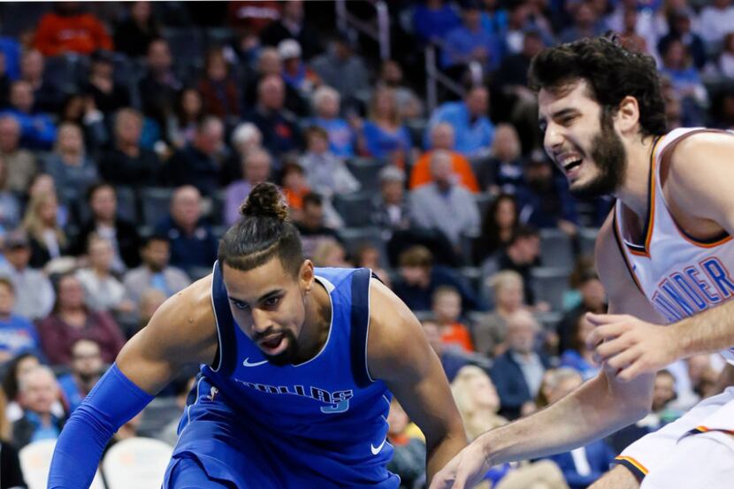 Mavericks guard Gian Clavell, left, was waived Friday as the Mavericks needed to sign a...