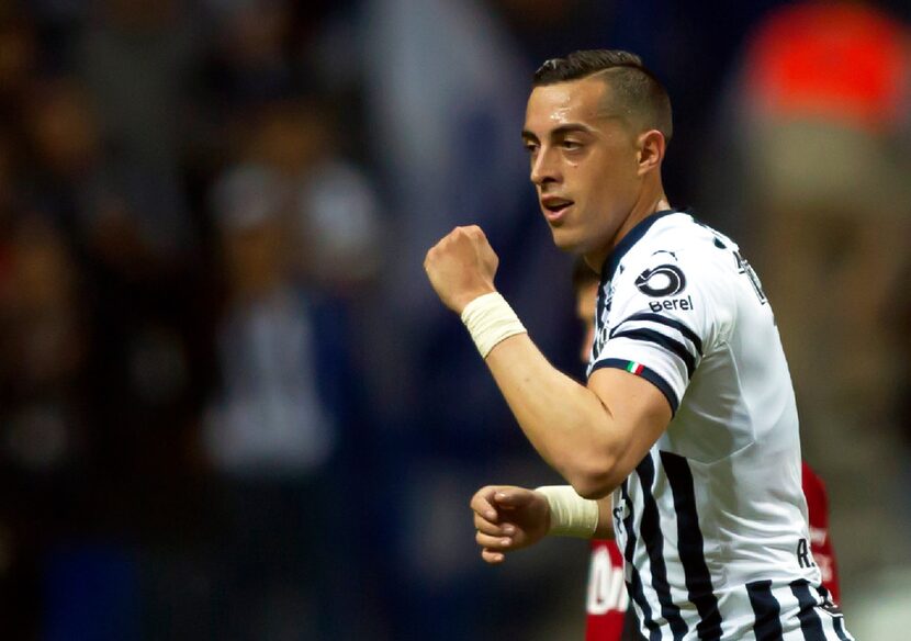 Monterrey's Rogelio Funes Mori celebrates after scoring against Atlas during the Mexican...