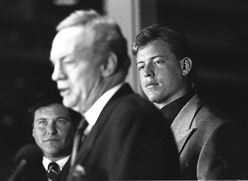 December 23, 1993: Troy Aikman, Jerry Jones and Troy's agent Leigh Steinberg at the signing...