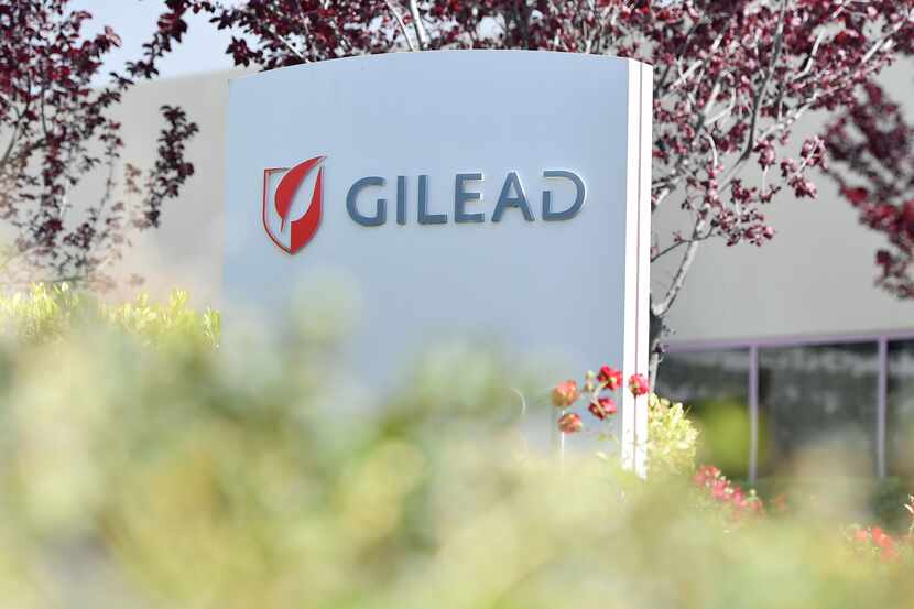 This file photo taken on April 30 shows the sign outside Gilead Sciences' headquarters in...