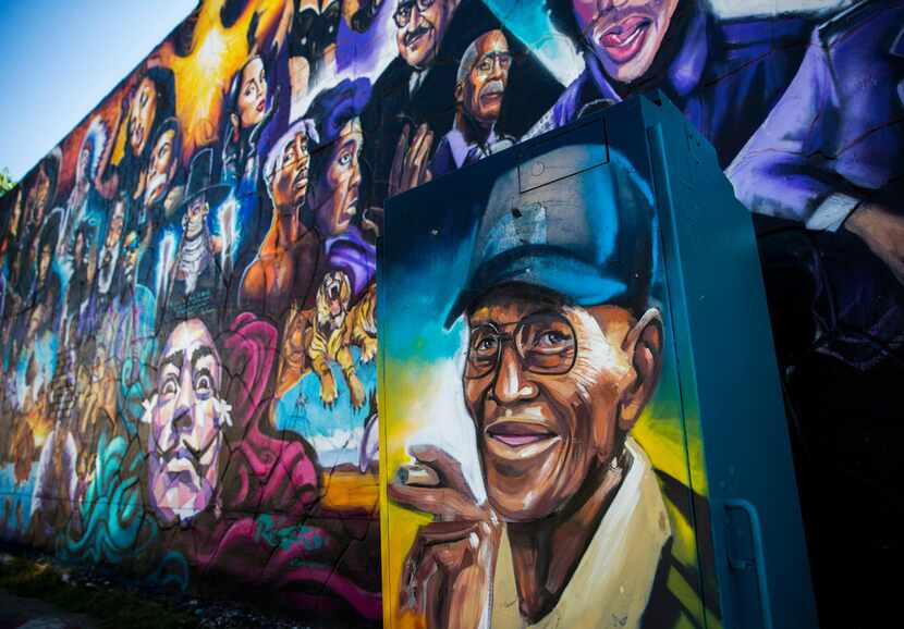 Richard Overton has a spot in a mural at the corner of 12th and Chicon streets in Austin.