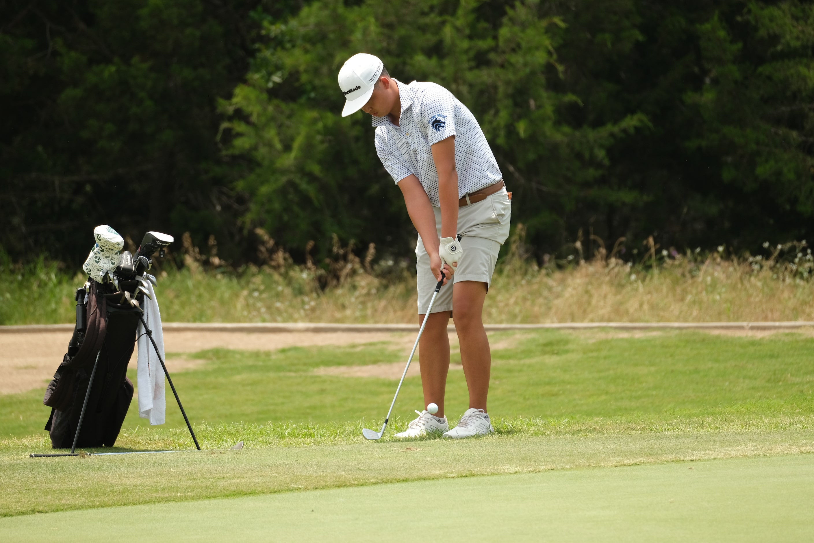 Alex Huang of Plano West during Day 2 of the UIL 6A boys golf state tournament on May 23,...