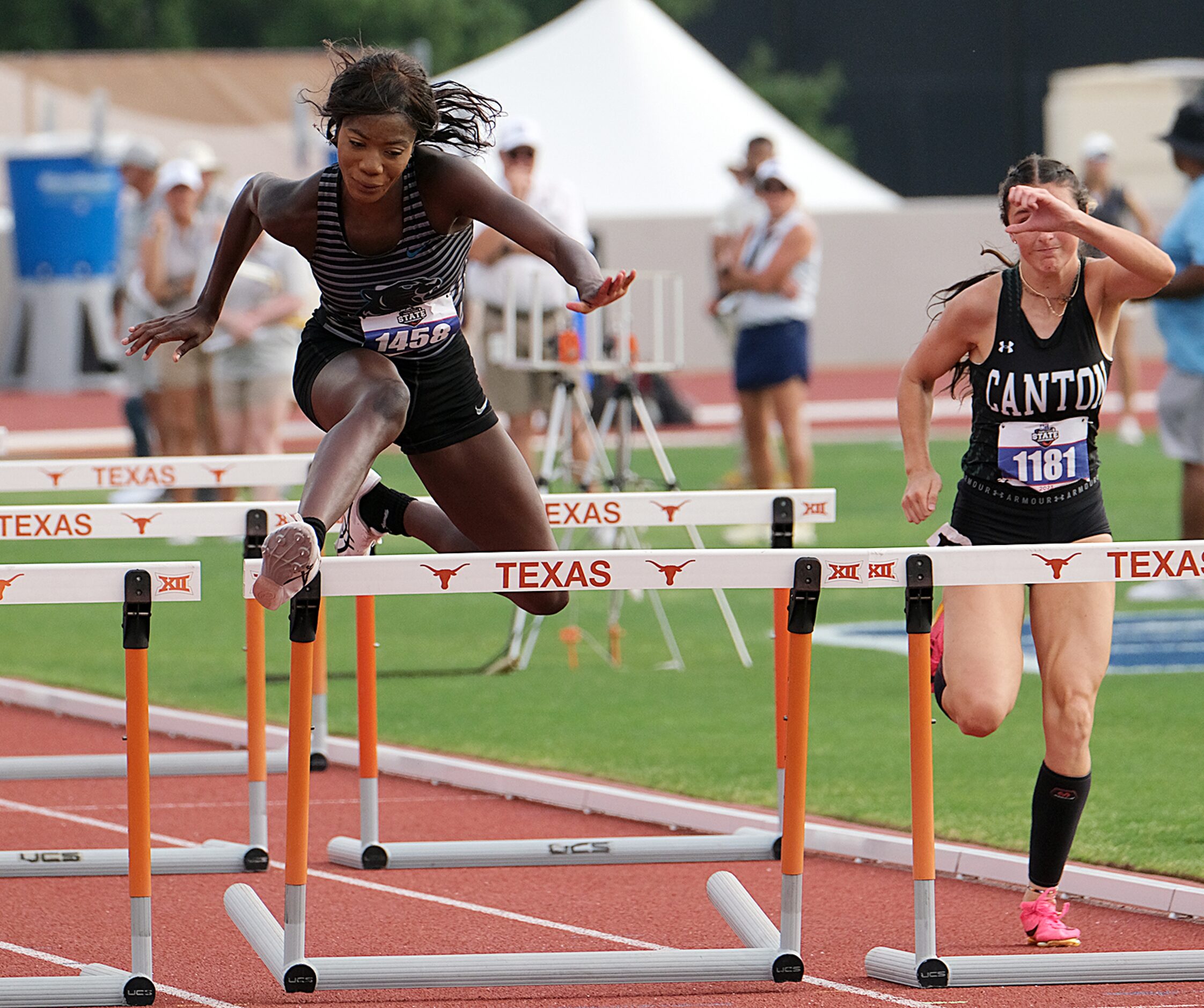 Falyn Lott of Frisco Panther Creek competes in the 4A 100 M hurdles at the UIL State track...