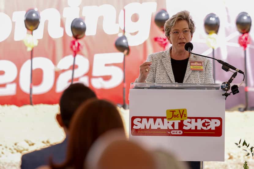 H-E-B chief operating officer Roxanne Orsak speaks during a groundbreaking ceremony for a...