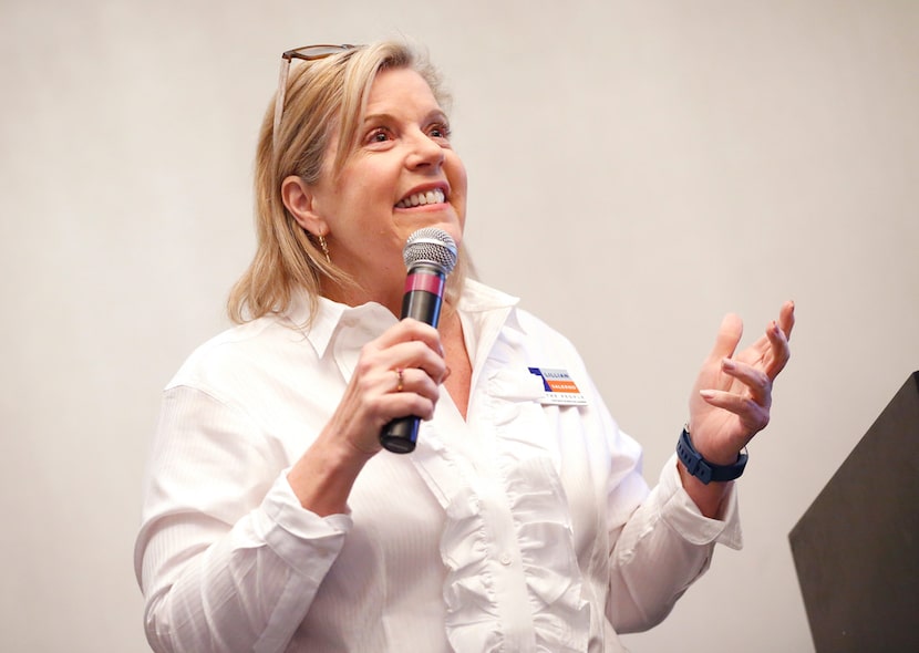 Lillian Salerno speaks to the crowd gathered for a Democratic Primary Forum held in the...