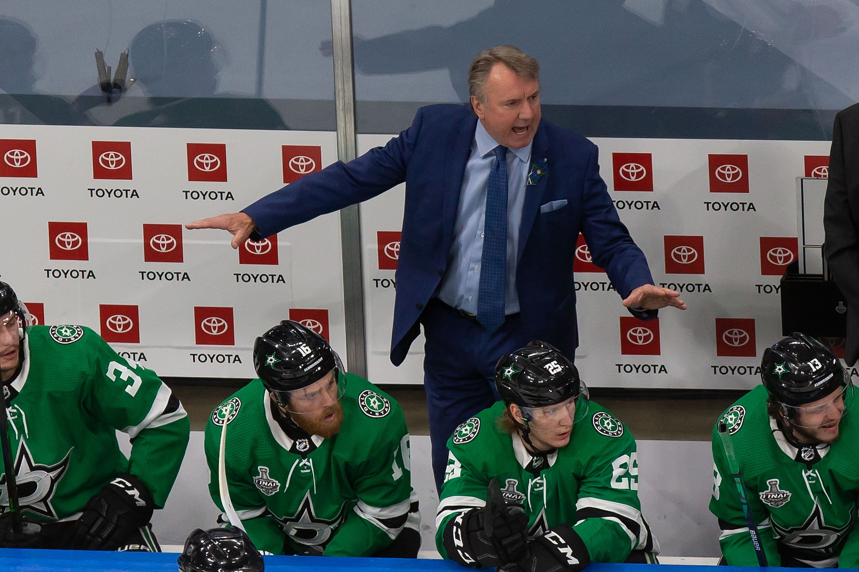 Interim head coach Rick Bowness of the Dallas Stars coaches against the Tampa Bay Lightning...