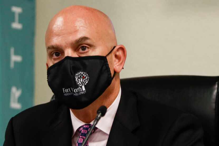 Fort Worth Independent School District superintendent Kent Scribner sits listening to the...