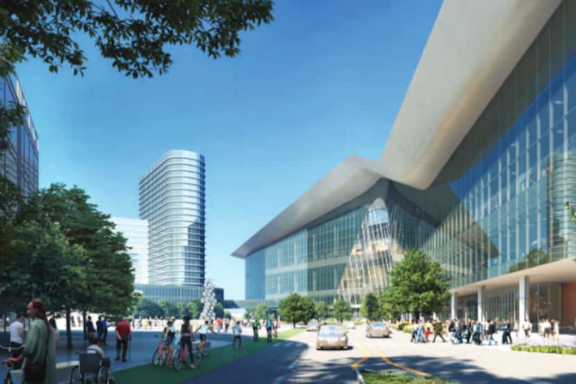 Exterior view of the proposed Kay Bailey Hutchison Convention Center development along Lamar...
