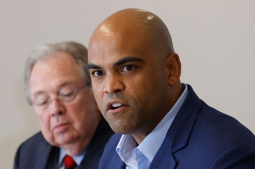 U.S. Rep. Colin Allred, D-Dallas, foreground, speaks as former Republican Tarrant County...