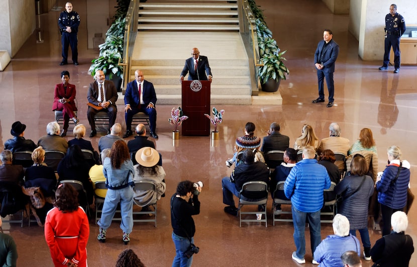 The three candidates for Dallas City Manager (seated from left) Dallas Interim City Manager...