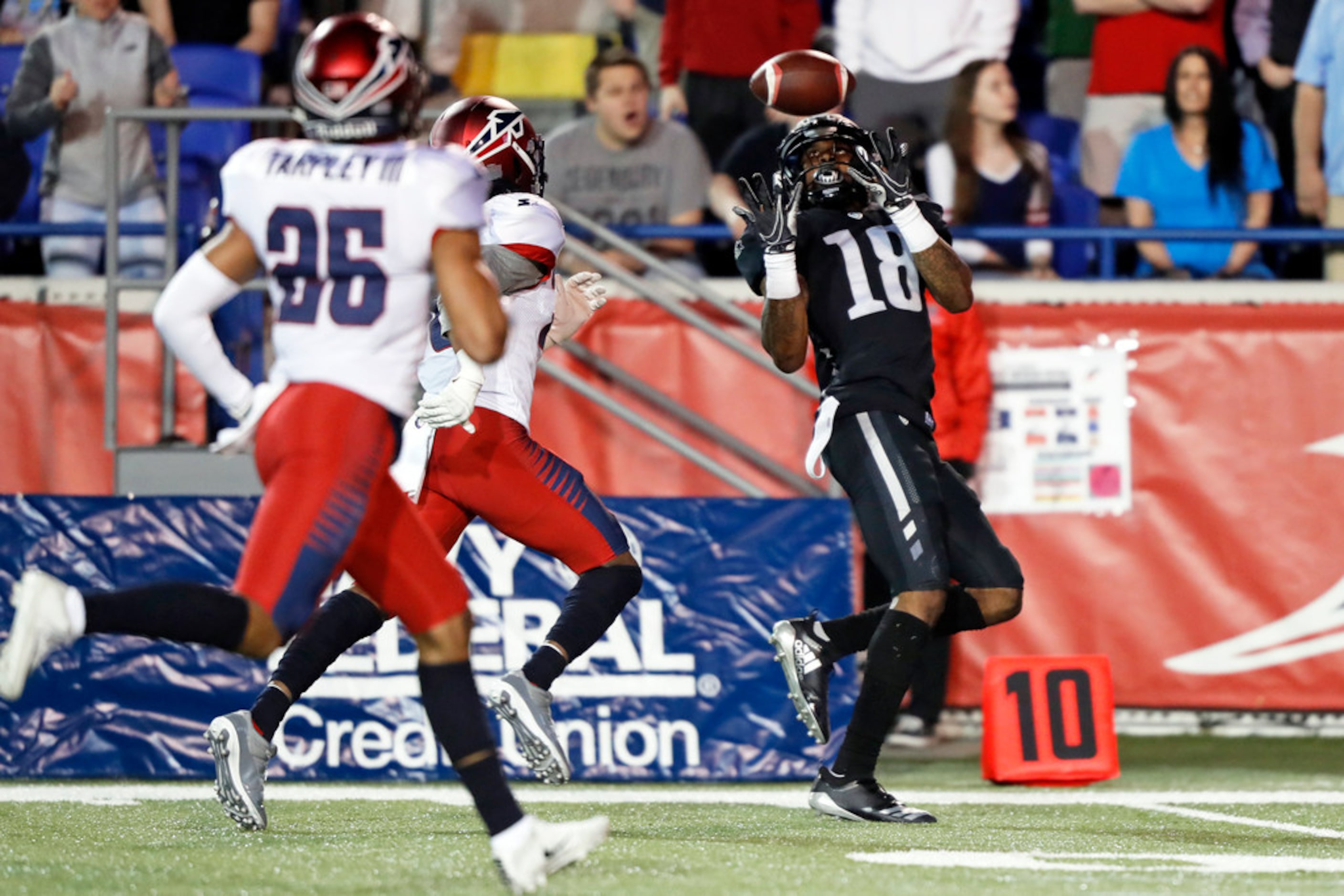 Birmingham Iron wide receiver Jamal Robinson (18) catches a pass during a Birmingham Iron at...