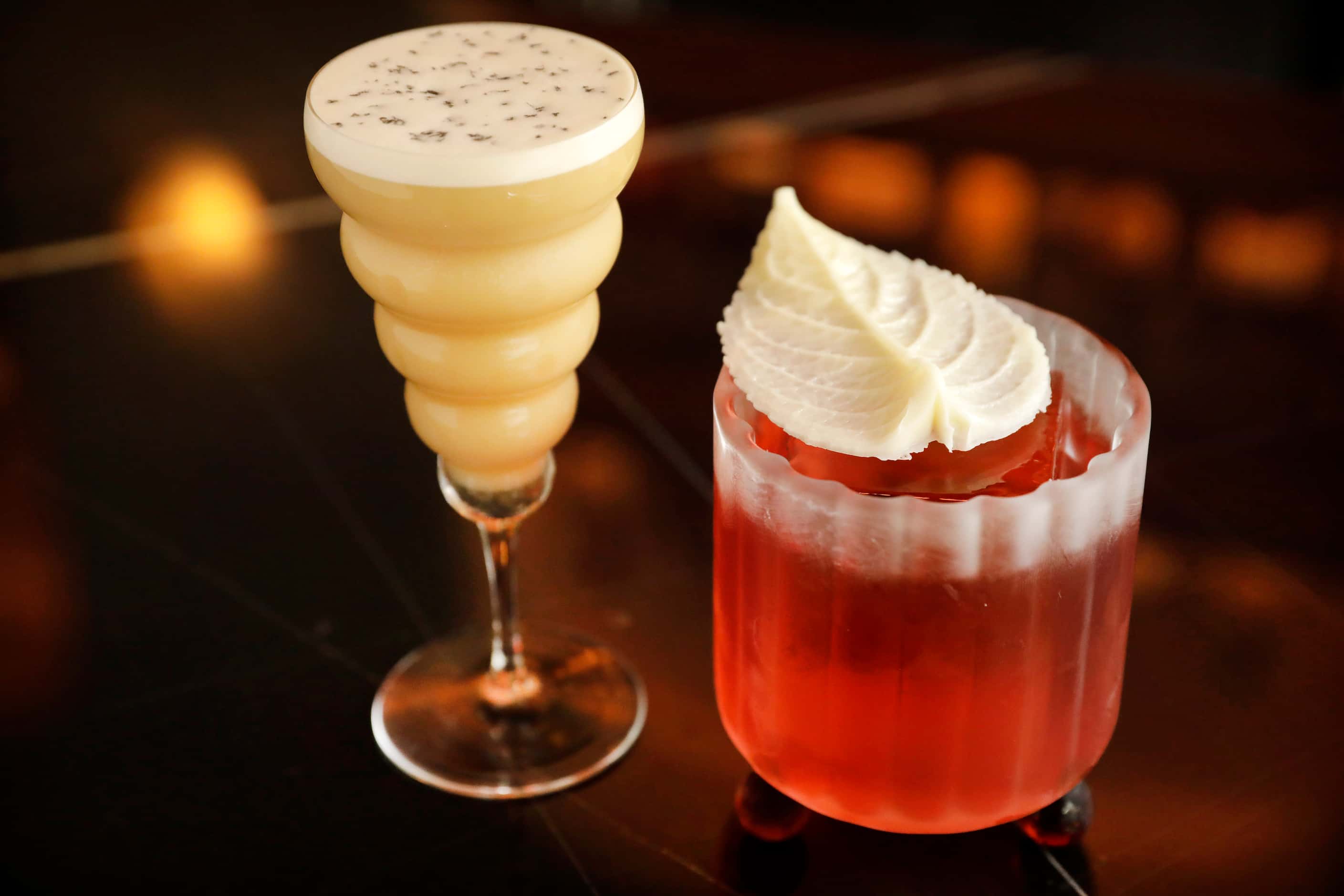 Bar Colette's drinks include the Carrot Cake drink (left), made with bonded rye, cream...