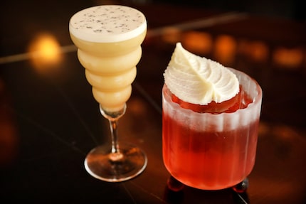 The Carrot Cake drink (left), is made with bonded rye, cream sherry, malt, spiced carrots...