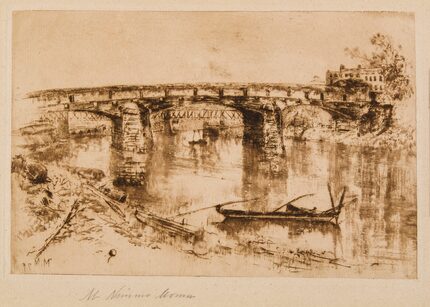 An etching of a Pennsylvania bridge is outside the show’s territorial focus, but it displays...