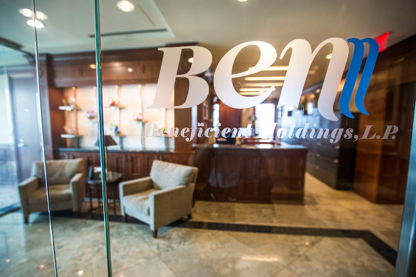 The company logo at Beneficient, a new financial services company in Dallas that turns...