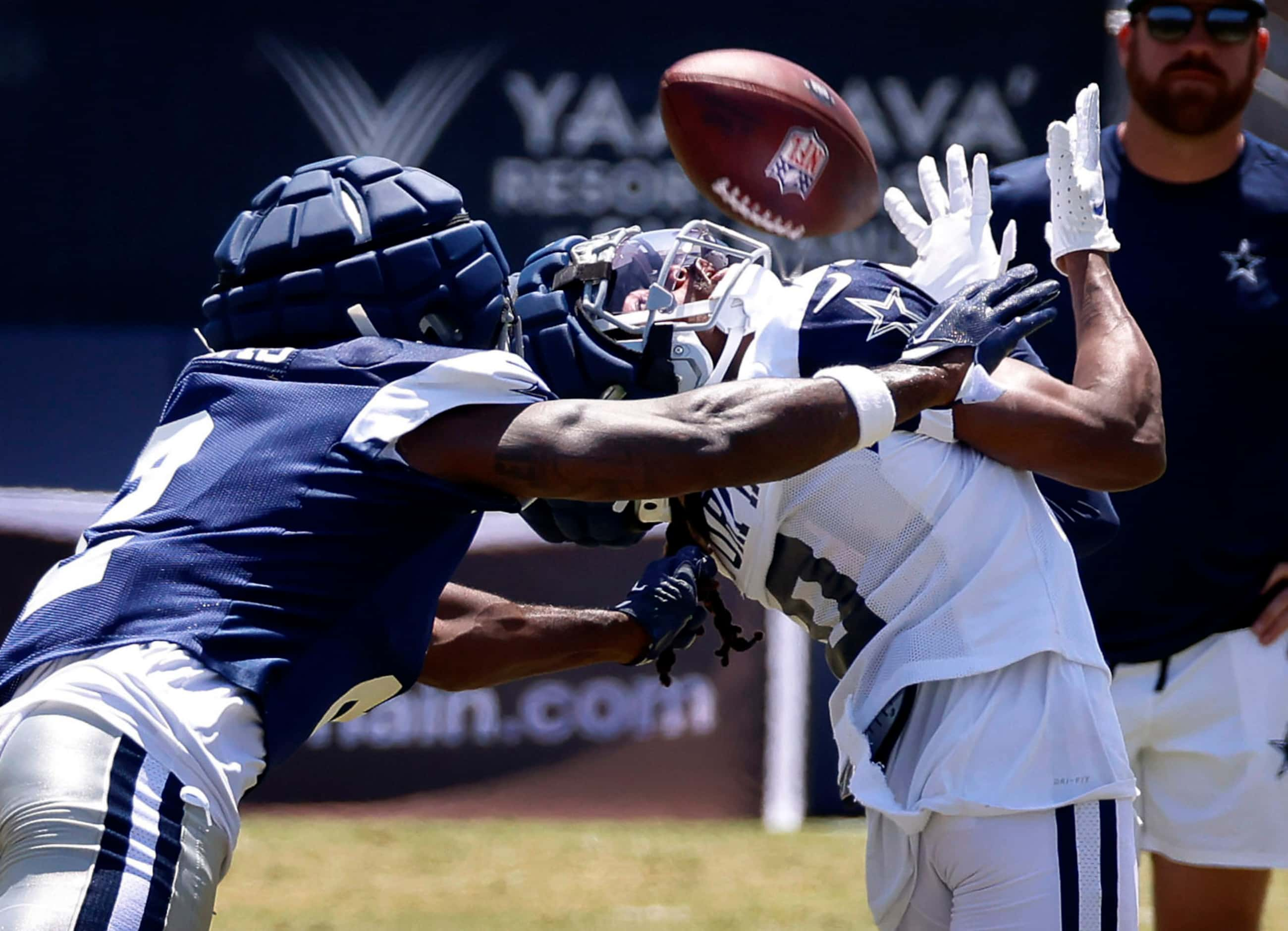 Dallas Cowboys wide receiver KaVontae Turpin (9) looks over his shoulder for a pass as he’s...