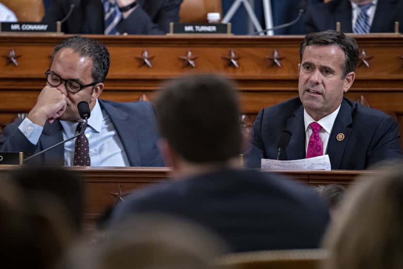 Rep. John Ratcliffe, R-Heath, questions witnesses during a House Intelligence Committee...