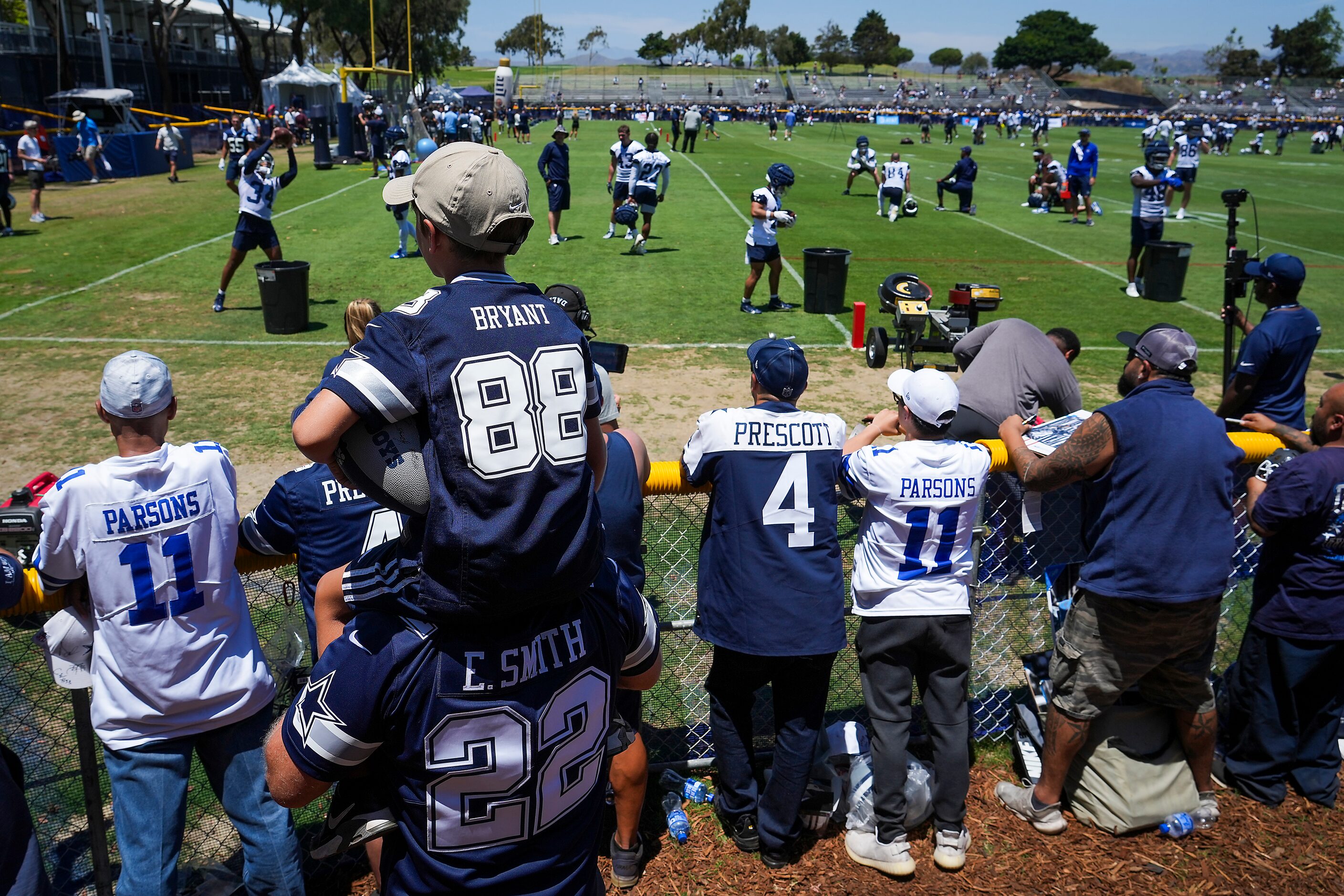 Fans watch during the first practice of the Dallas Cowboys training camp on Wednesday, July...